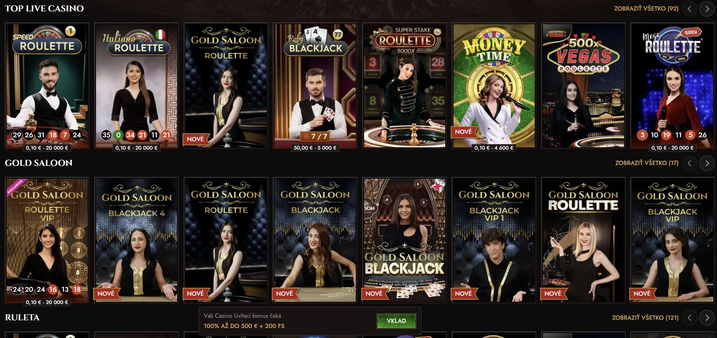 Živé casino Legiano s ruletou a blackjackom