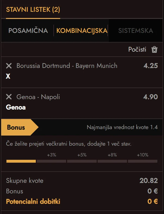 Kombinirane stave, Cash Out in zgodnje izplačilo