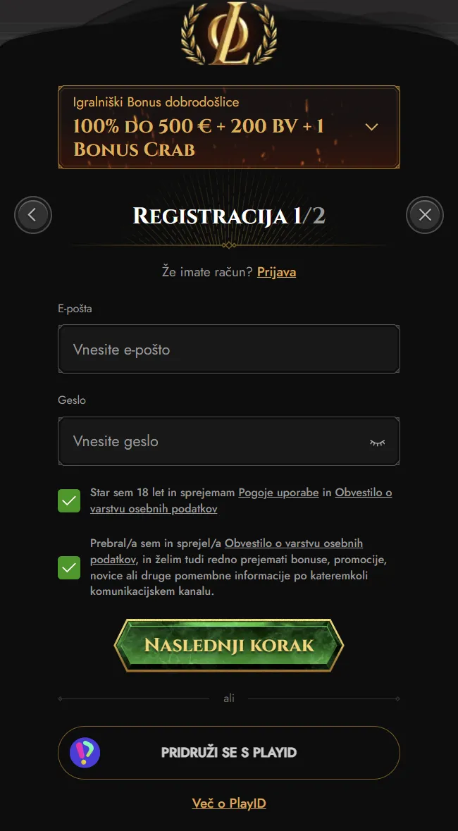 Registracija računa Legiano v Sloveniji
